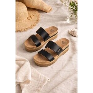 Reef Black Platform Slide Sandals Women’s 7 Cork Footbed Coastal Minimal